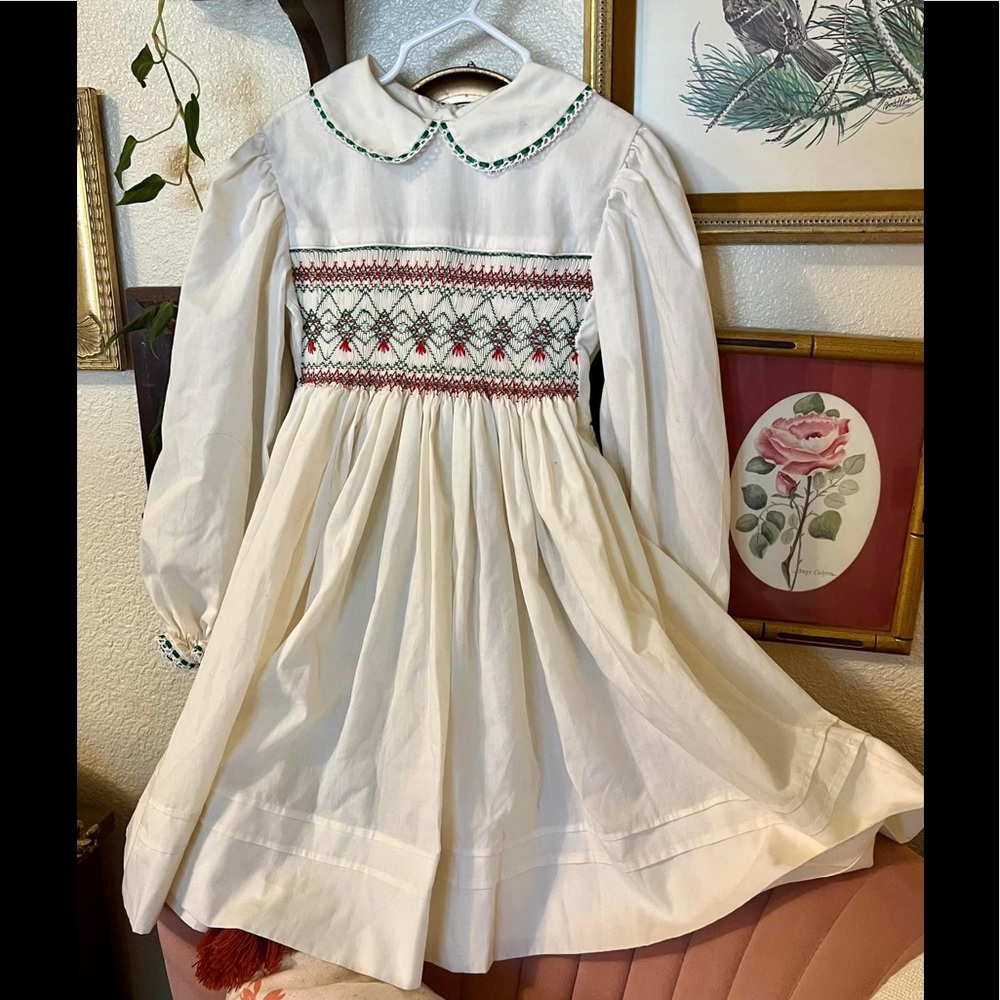 Handmade Vintage Smocked Christmas Dress